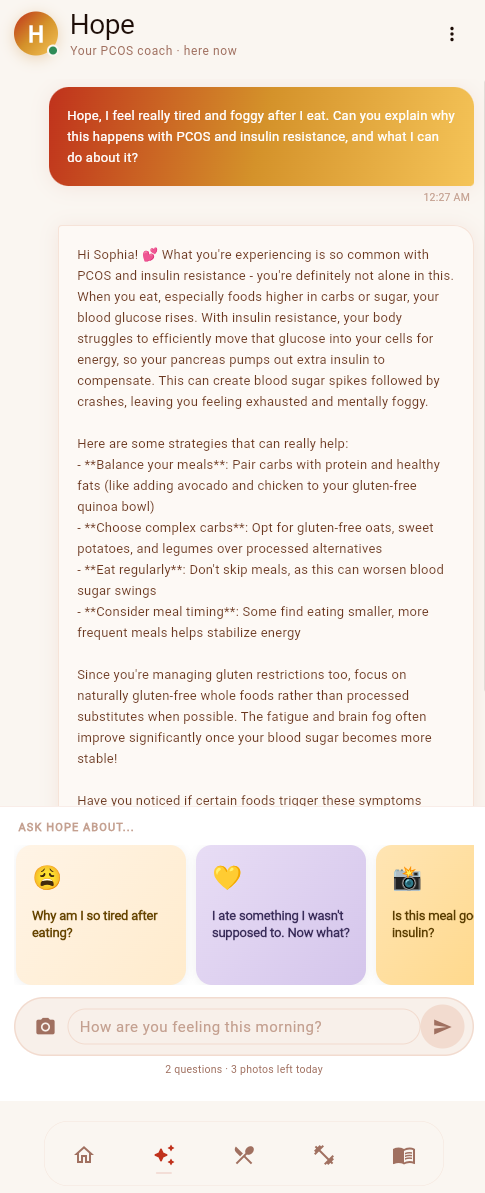 Hope AI coach conversation in Gleam app